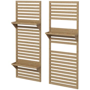 Outsunny Wall Mounted Plant Stands Set Of 2, Fir Wood Flower Stand With Shelves And Slatted Trellis For Patio, Balcony, Porch