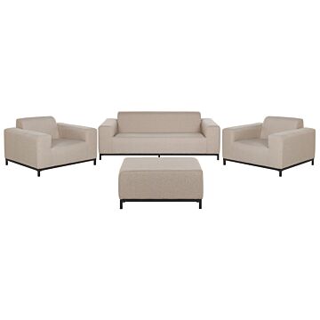 Garden Sofa Set Beige Fabric Upholstery With Ottoman 5 Seater Weather Resistant Outdoor Beliani