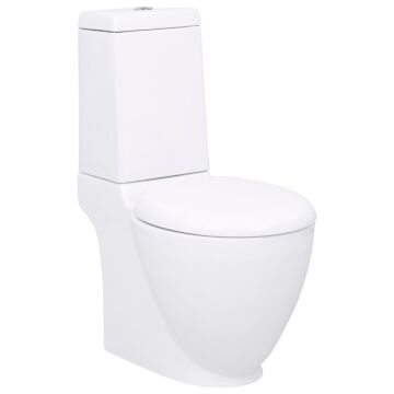 Vidaxl Wc Ceramic Toilet Bathroom Round Toilet Bottom Water Flow White