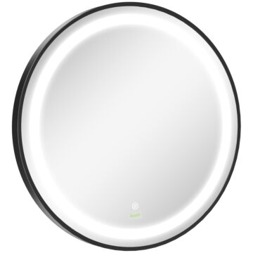 Kleankin Round Led Bathroom Mirror, Dimmable Lighted Wall-mounted Mirror With 3 Temperature Colours, Memory Function, Hardwired