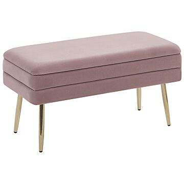 Bedroom Storage Bench Pink Polyester Velvet Upholstery Golden Legs Glam Design Solid Colour Living Room Furniture Beliani