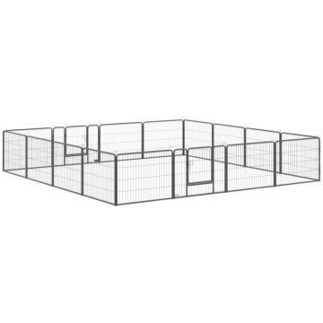 Pawhut Heavy Duty Dog Pen With 2 Doors, 16 Panels Dog Playpen, Portable Puppy Pen For Indoors, Outdoors, 60h Cm