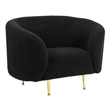 Armchair Black Boucle Fabric Soft Nubby Gold Legs Retro Glam Art Decor Style Beliani