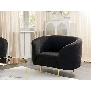 Armchair Black Boucle Fabric Soft Nubby Gold Legs Retro Glam Art Decor Style Beliani
