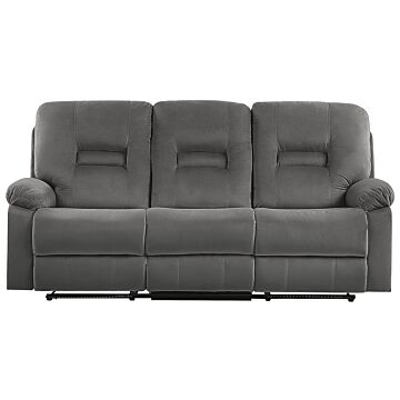 Recliner Sofa 3 Seater Dark Grey Velvet Electric Adjustable Back And Footrest With Led