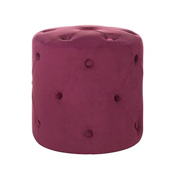 Round Tufted Dark Red Ottoman Pouffe Quilted Footstool Chesterfield Beliani