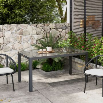 Outsunny Garden Dining Table, Outdoor Dining Table For 6 With Tempered Glass Top And Aluminium Frame, Grey