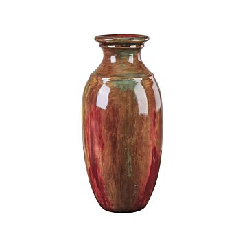Decorative Vase Brown Abstract Pattern Terracotta Elegant Beliani
