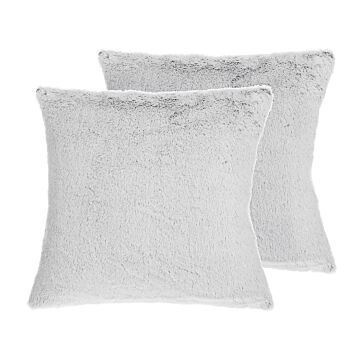 Set Of 2 Decorative Cushions Grey Faux Fur 45 X 45 Cm Double Sided Decor Accessories Beliani