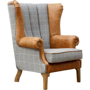 Fluted Wing Chair Grey/tan