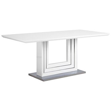 Dining Table White Mdf 180 X 90 Cm High-gloss Steel Base Living Room Modern Design Beliani