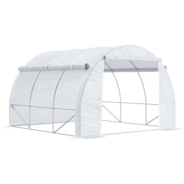 Outsunny 3 X 3 X 2 M Polytunnel Greenhouse, Walk In Pollytunnel Tent With Steel Frame, Reinforced Cover Zippered Door 6 Windows For Garden White
