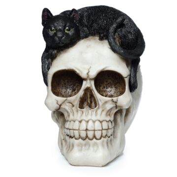 Fantasy Skull Ornament - Skull With Black Cat