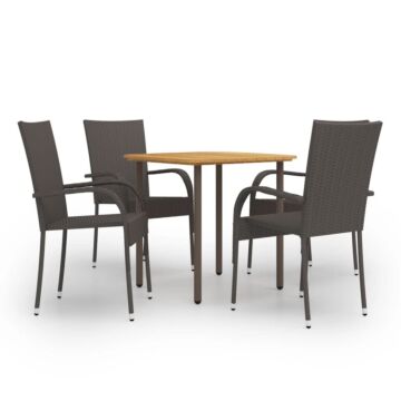 Vidaxl 5 Piece Garden Dining Set Poly Rattan Brown