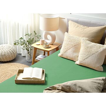 Fitted Sheet Green Cotton 200 X 200 Cm Elastic Edging Solid Pattern Classic Style For Bedroom Beliani