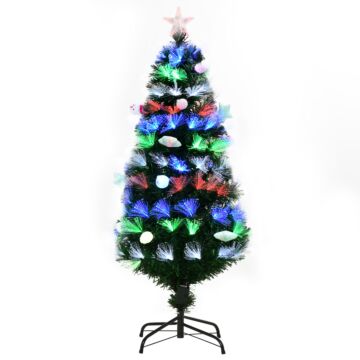 Homcom 4ft Pre-lit Artificial Christmas Tree W/ Fibre Optic Baubles Fitted Star Led Light Holiday Home Xmas Decoration-green