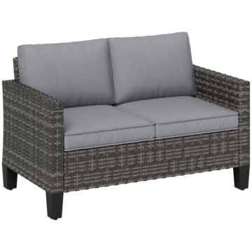 Outsunny Two-seater Rattan Outdoor Sofa - Dark Grey