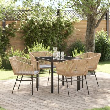 Vidaxl Set Of 3 Brown Pe Rattan Medium Garden Chair Square Modern