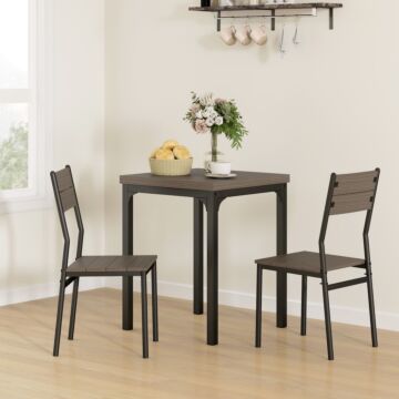 Homcom Three-piece Minimal And Compact Dining Set, Grey Wood Grain