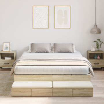 Vidaxl Storage Bed Frame Brown Engineered Wood 135.5 X 190 X 31.5 Cm