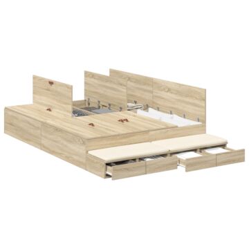 Vidaxl Storage Bed Frame Brown Engineered Wood 135.5 X 190 X 31.5 Cm