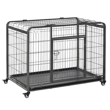 Pawhut Heavy Duty Dog Crates Foldable Indoor Dog Kennel And Dog Cage Pet Playpen With Double Doors Removable Tray Lockable Wheels Openable Top