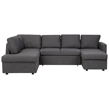 Corner Sofa Bed Dark Grey Fabric Modern Living Room U-shaped 5 Seater With Storage Chaise Lounges Beliani
