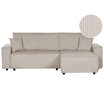 Left Corner Sofa Beige Fabric Cord Upholstered With Sleeper Function Pull Out Cushioned Back Beliani