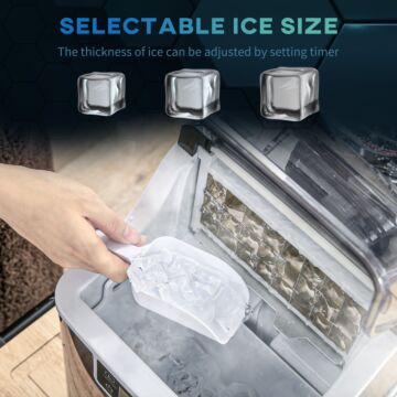 Homcom Ice Maker Machine Countertop, 20kg In 24 Hrs, 24 Cubes Ready In 14-18mins, Stainless Steel Ice Cube Maker, 3.2l W/ Adjustable