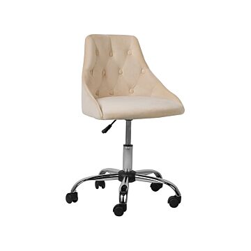 Office Swivel Chair Beige Velvet Height Adjustable Button Back Beliani
