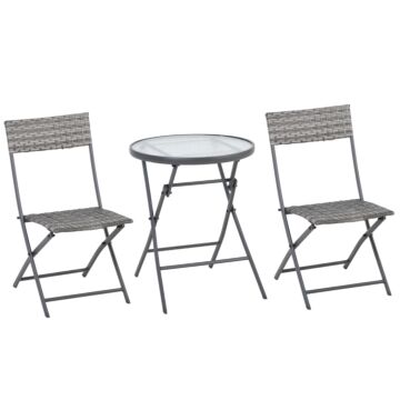 Outsunny 2 Seater Rattan Bistro Set Outdoor Foldable Wicker Conversation Balcony Furniture Set For Outdoor Yard Porch Poolside Lawn Balcony Grey