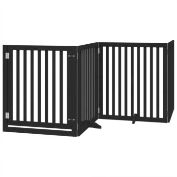 Vidaxl Dog Gate With Door Foldable 12 Panels Black 960 Cm Poplar Wood