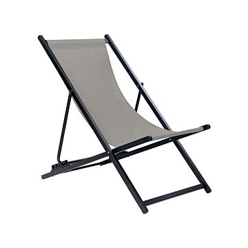 Folding Deck Chair Grey Textilene Sling Seat Beach Chair Adjustable Backrest Patio Recliner Beliani