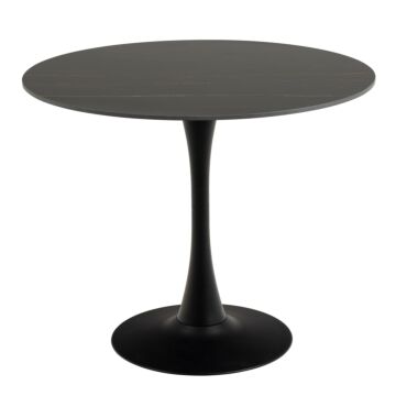 Malta Ceramic Round Dining Table In Black 90x75cm