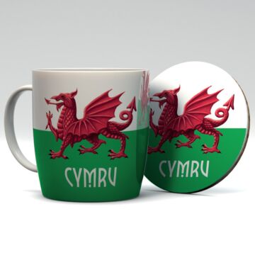Porcelain Mug & Coaster Set - Wales Welsh Cymru