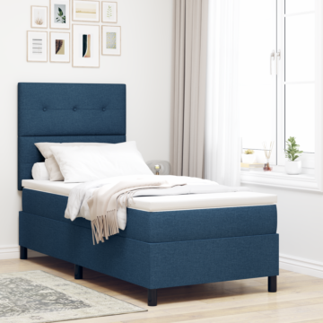 Vidaxl Box Spring Bed With Mattress & Led Blue 90x200 Cm Fabric