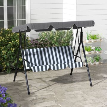 Outsunny 3-seat Swing Chair Garden Swing Seat With Adjustable Canopy, Grey And White