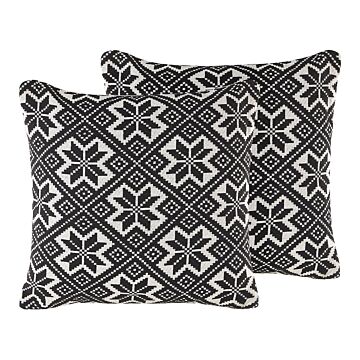 Set Of 2 Scatter Cushions Black And White Cotton 45 X 45 Cm Removable Cover With Polyester Filling Beliani