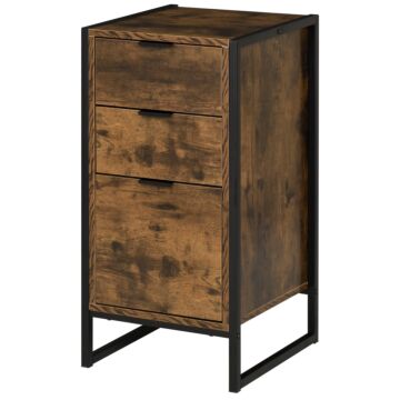 Homcom Industrial 3-drawer Storage Chest Cabinet Organizer Metal Frame Freestanding Unit, Perfect For Bedroom Living Room, Brown