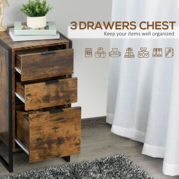 Homcom Industrial 3-drawer Storage Chest Cabinet Organizer Metal Frame Freestanding Unit, Perfect Brown