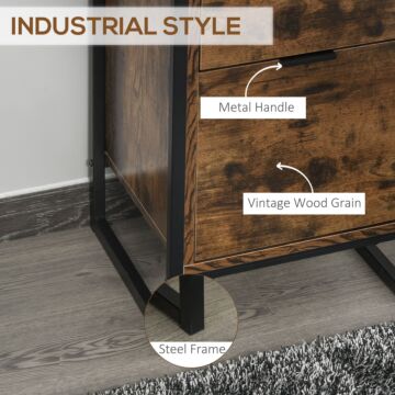 Homcom Industrial 3-drawer Storage Chest Cabinet Organizer Metal Frame Freestanding Unit, Perfect Brown