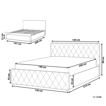 Storage Bed Beige Velvet Upholstery Eu Double Size 4ft6 With Slatted Base Diamond-tufted Headboard Beliani
