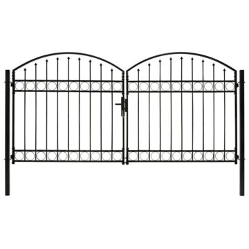 Vidaxl Fence Gate Double Door With Arched Top Steel 300x125 Cm Black