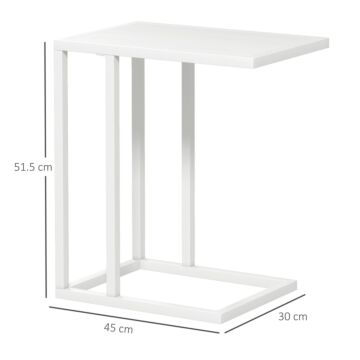 Homcom C Shape Bedside Table W/metal Frame Wood-effect Top Sofa Narrow Snack End Table, White