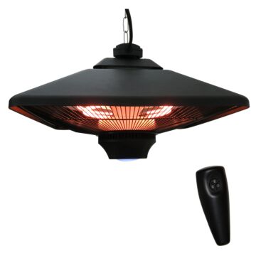 Outsunny 2kw Outdoor Hanging Ceiling Mounted Aluminium Halogen Electric Heater Led Garden Patio Warmer W/remote Control