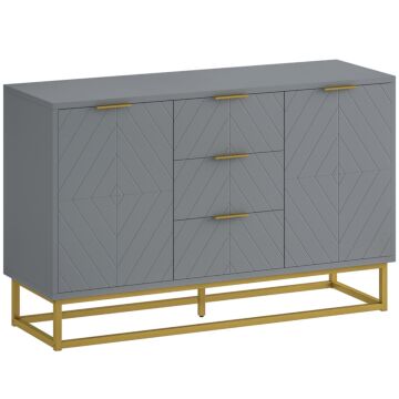 Homcom Sideboard With 3 Drawers And Adjustable Shelves For Living Room - Grey
