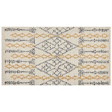 Rug Beige Cotton 80 X 150 Cm Geometric Pattern Hand Tufted Flatweave Living Room Bedroom Beliani