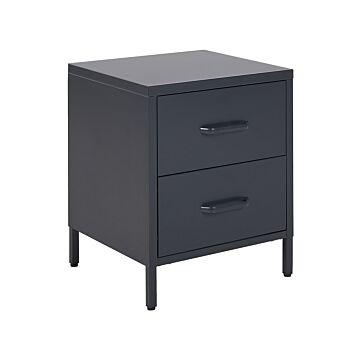 Bedside Table Graphite Steel Nightstand Industrial Design 2 Drawers Bedroom Storage Furniture Beliani