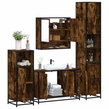 Vidaxl 4 Piece Bathroom Furniture Set Smoked Oak Engineered Wood