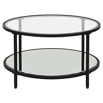 Coffee Table Black Tempered Glass Iron Ø 70 Cm With Mirrored Shelf Round Glam Modern Living Room Furniture Beliani